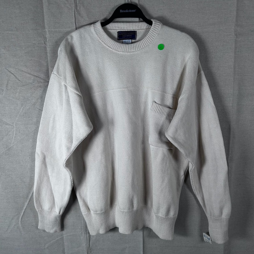 Vintage‎ United States Sweaters Cream Ribbed Knit  Pullover Sweater Men's L